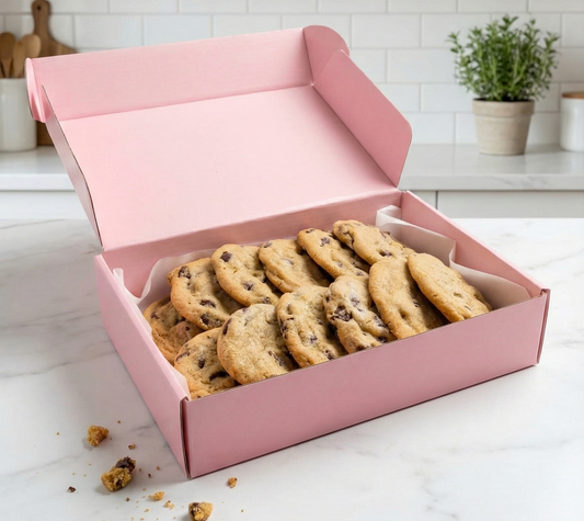 12 Chocolate Chip cookies in a pink box